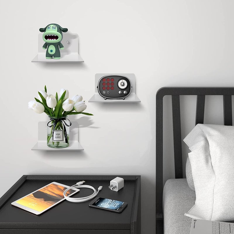 Ludery 6 Pack Small Floating Shelves for Wall, 4'' Small Adhesive Wall Shelves,Acrylic Mini Wall Shelf for Bedroom, Bathroom, Living Room, Office (2 Types of Installation) - Image 3